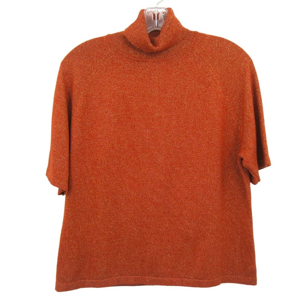 Kate Hill Short Sleeve Stretch Turtleneck Pumpkin Color With Gold Metallic XL